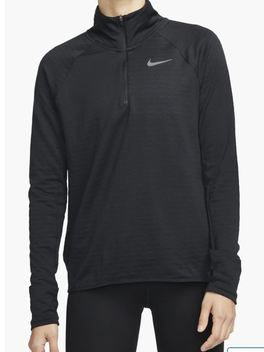 Nike Black Therma-FIT Quarter-Zip Running Pullover w White Swoosh, thumb holes